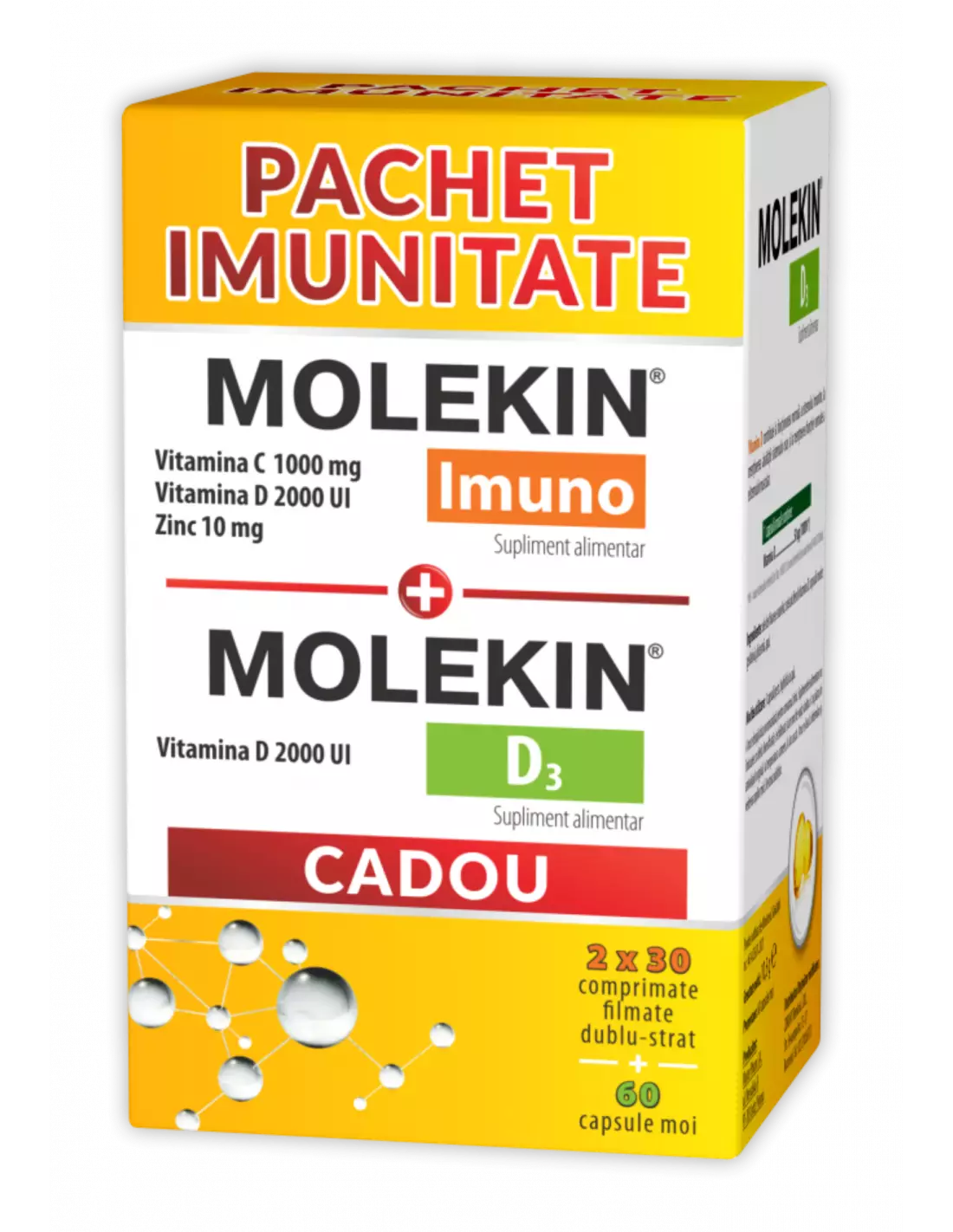 Pachet Imunitate Molekin Imuno 2 cutii 30 comprimate + Vitamina D3 1 cutie  60 ccomprimate CADOU Zdrovit - IMUNITATE - ZDROVIT
