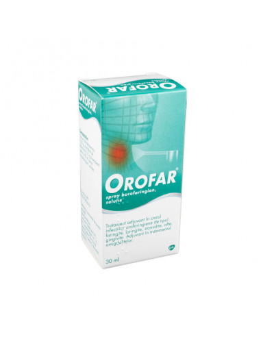 Orofar, 2 mg + 1,5 mg/ml spray bucofaringian, solutie, 30 ml, Novartis -  DURERE-DE-