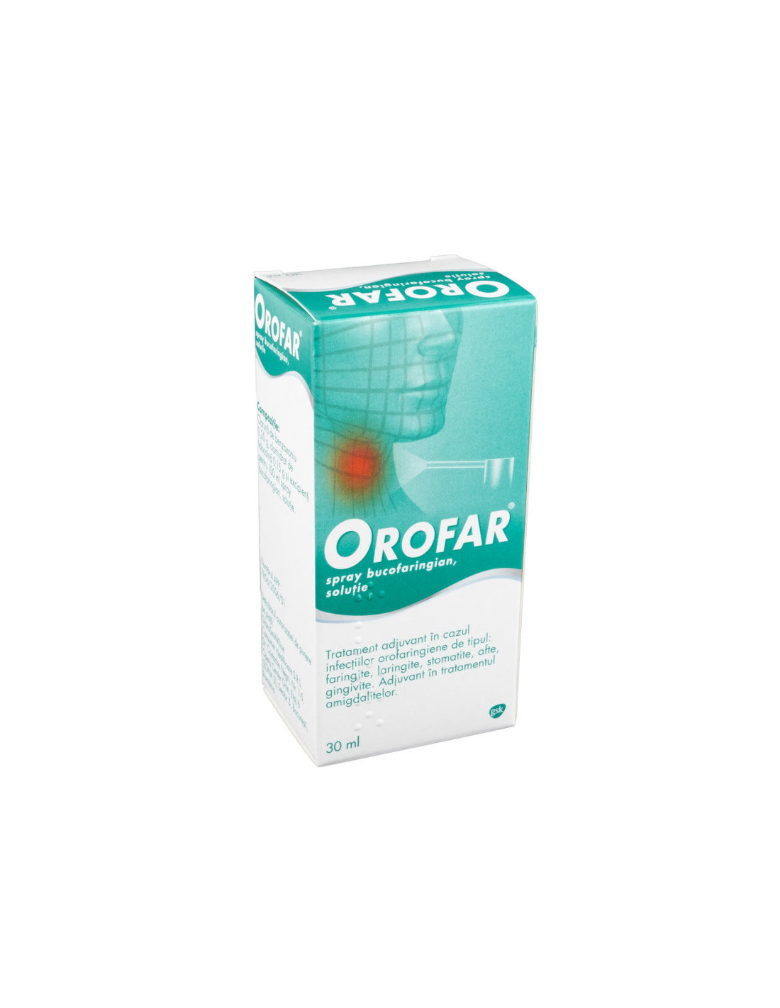 Orofar, 2 mg + 1,5 mg/ml spray bucofaringian, solutie, 30 ml, Novartis -  DURERE-DE-GAT - GLAXO SMITHKLINE(GSK)