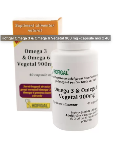 Omega 3 & Omega 6 vegetal, 900 mg, 40 capsule, Hofigal - COLESTEROL -  HOFIGAL