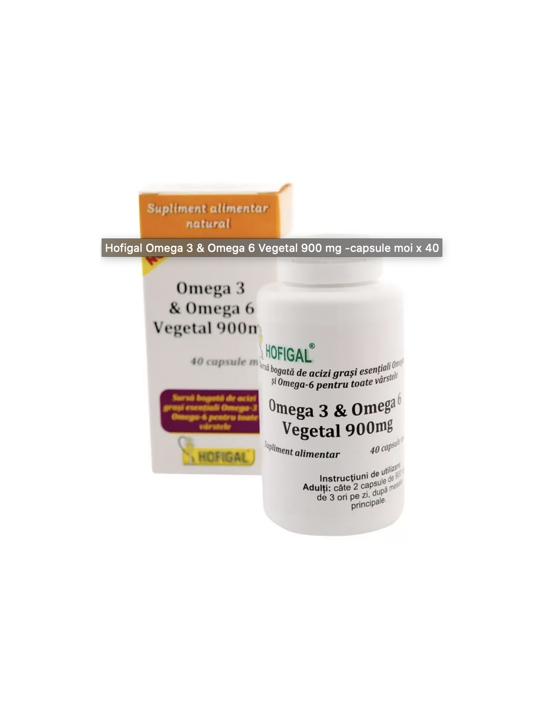 Omega 3 & Omega 6 vegetal, 900 mg, 40 capsule, Hofigal - COLESTEROL -  HOFIGAL