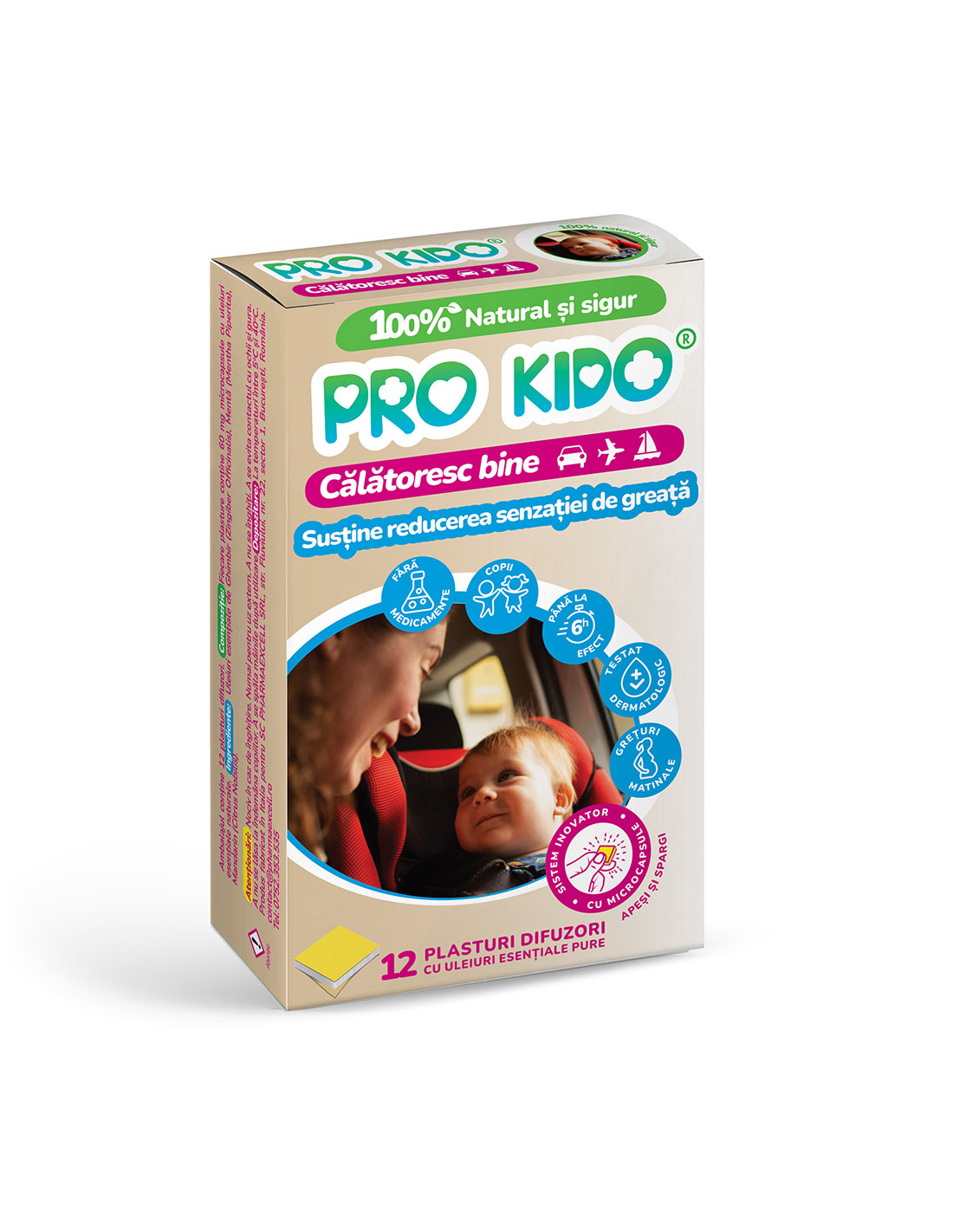 Plasturi naturali pentru rau de miscare pentru copii, 12 plasturi, Pro Kido  - GREATA - PHARMAEXCELL