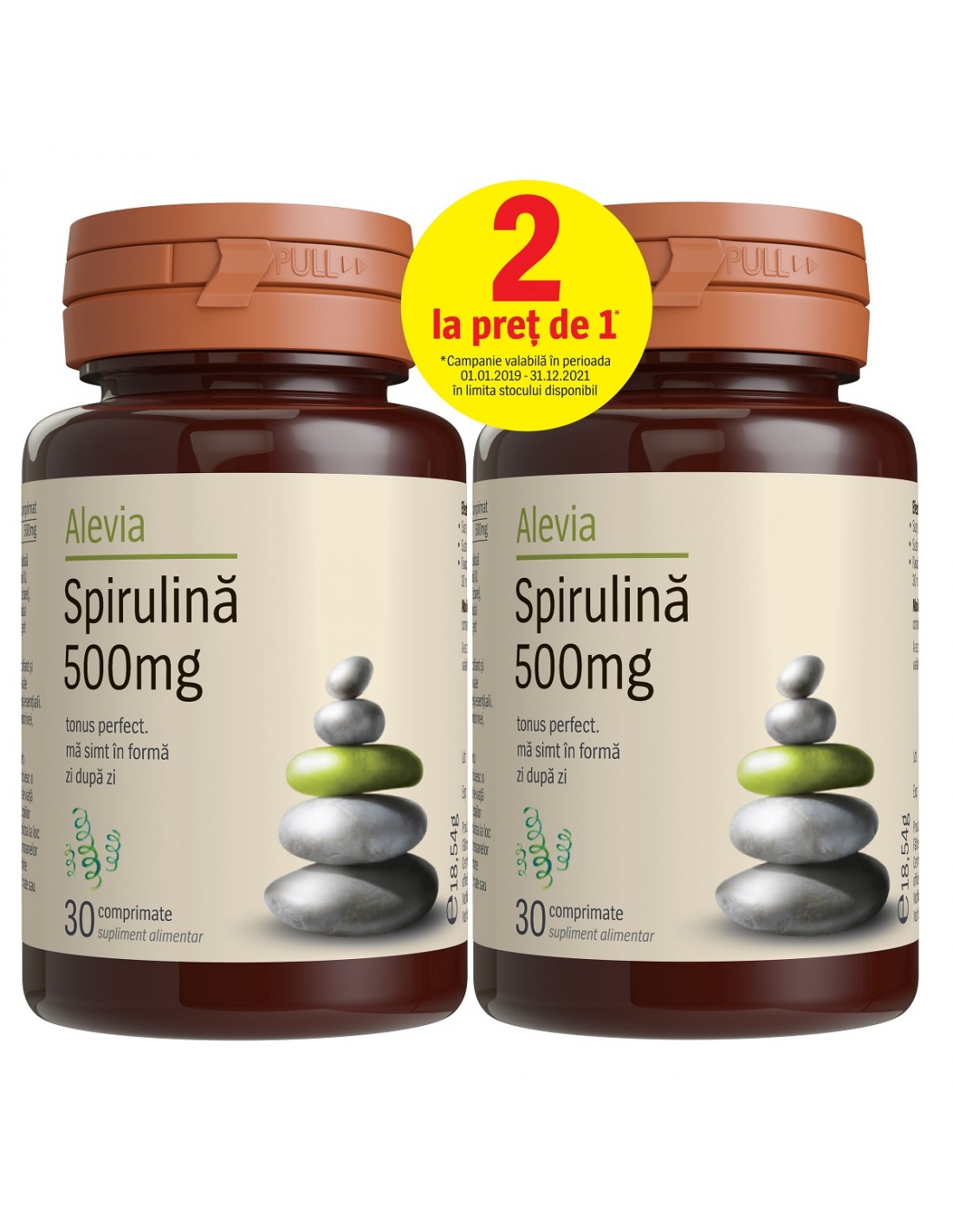 Pachet Spirulina 500 mg, 30 comprimate, Alevia (1+1) - TONICE-GENERALE -  ALEVIA