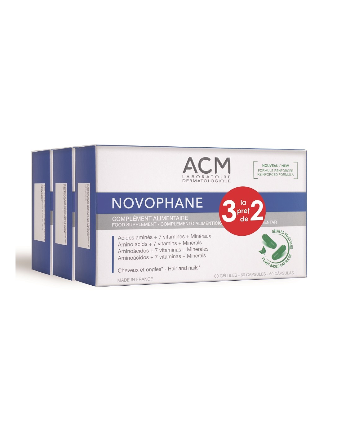 Pachet Tratament pentru unghii si par Novophane, 3 x 60 capsule, Acm -  VITAMINE-PAR-PIELE-UNGHII - ACM