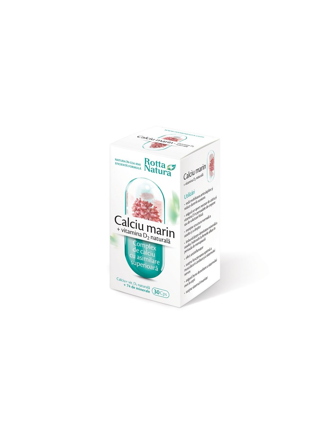 Calciu Marin + Vitamina D2 naturala, 30 capsule, Rotta Natura - UZ-GENERAL  - FARA