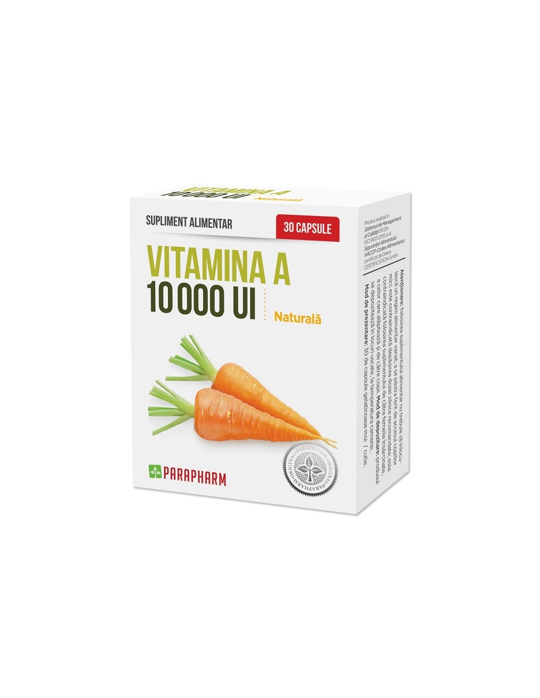 Vitamina A, 10000 Ui, 30 capsule, Parapharm - UZ-GENERAL - PARAPHARM