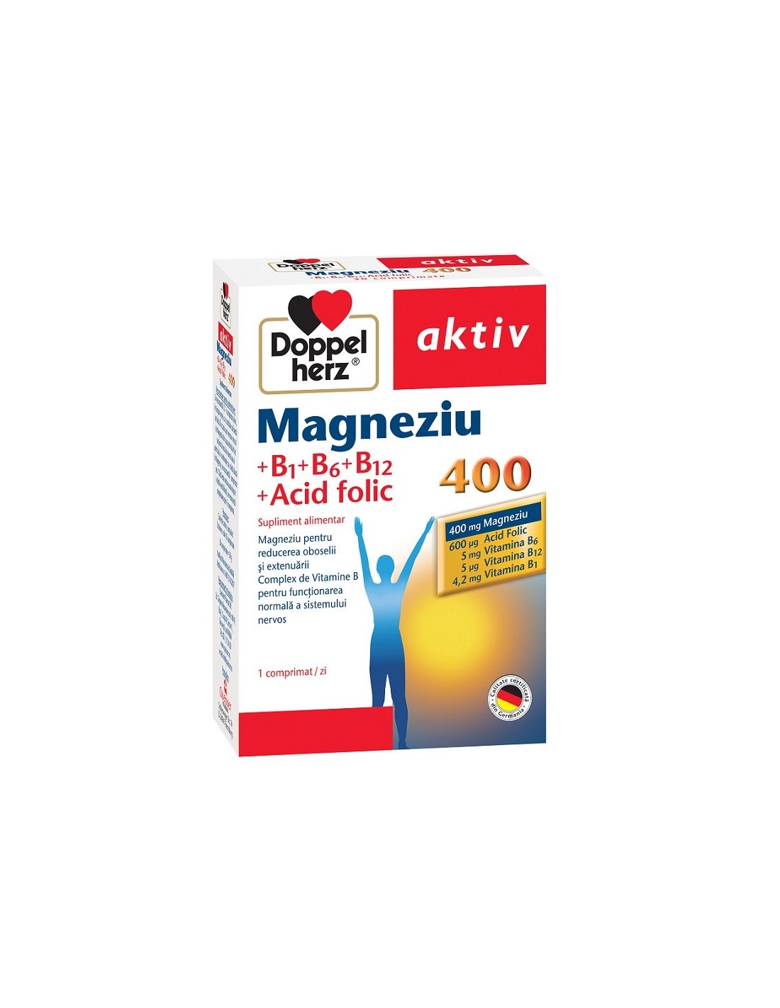 Magnesium 400+Acid folic+Vitamina B1+B6+B12, 30 comprimate, Doppelherz -  UZ-GENERAL - DOPPELHERZ