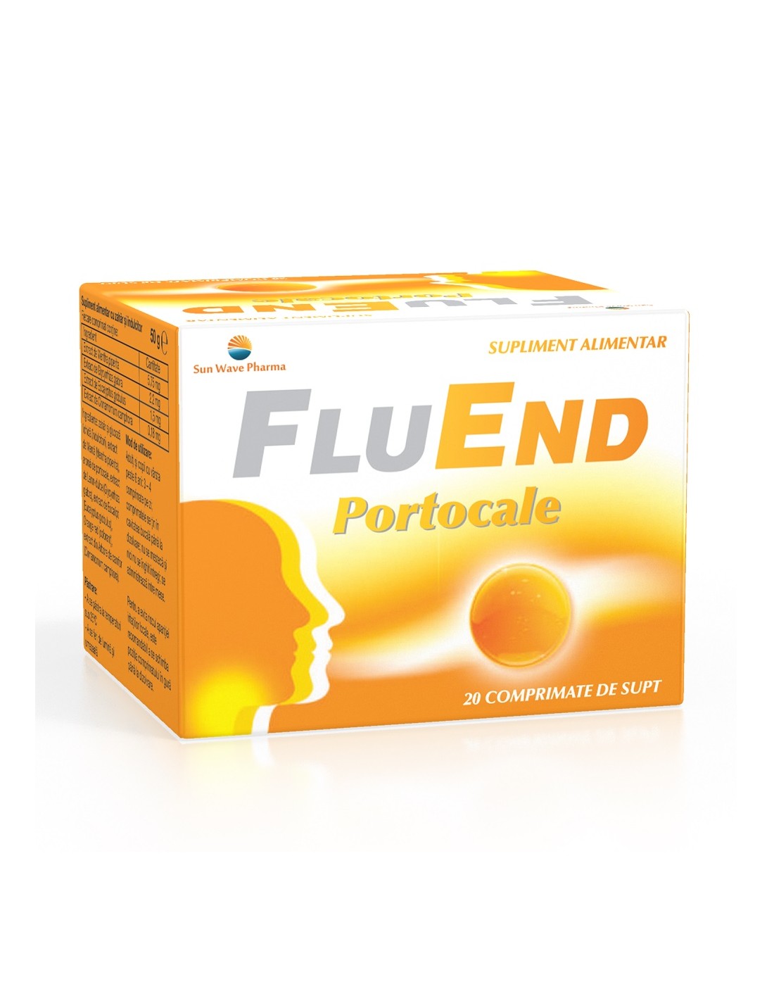 FluEnd portocale, 20 comprimate de supt - DURERE-DE-GAT - SUNWAVE