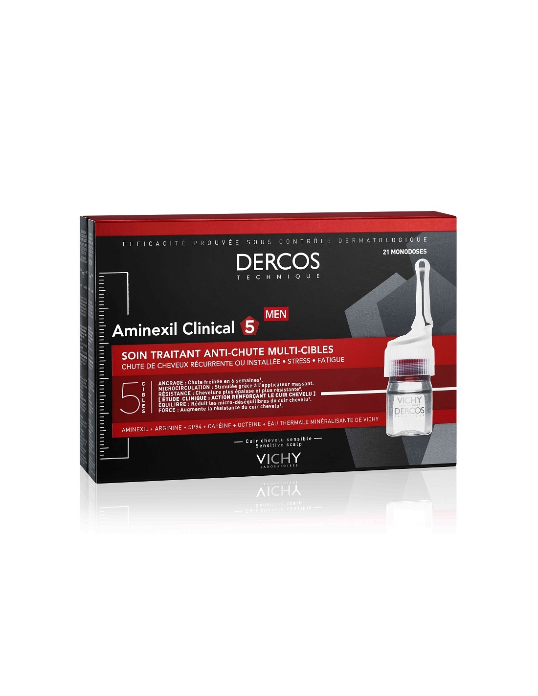 Tratament impotriva caderii parului pentru barbati Dercos Aminexil Clinical  5, 21 fiole x 6 ml, Vichy - CADEREA-PARULUI - VICHY