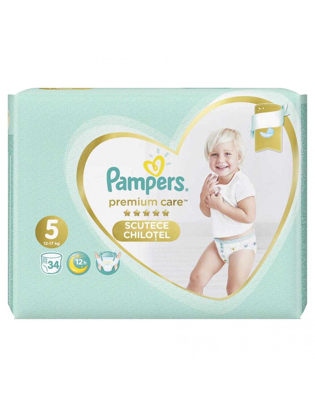 Scutece Pampers chilotei Premium Care, NR 5, 12-17 kg, 34 bucati - SCUTECE  - PAMPERS